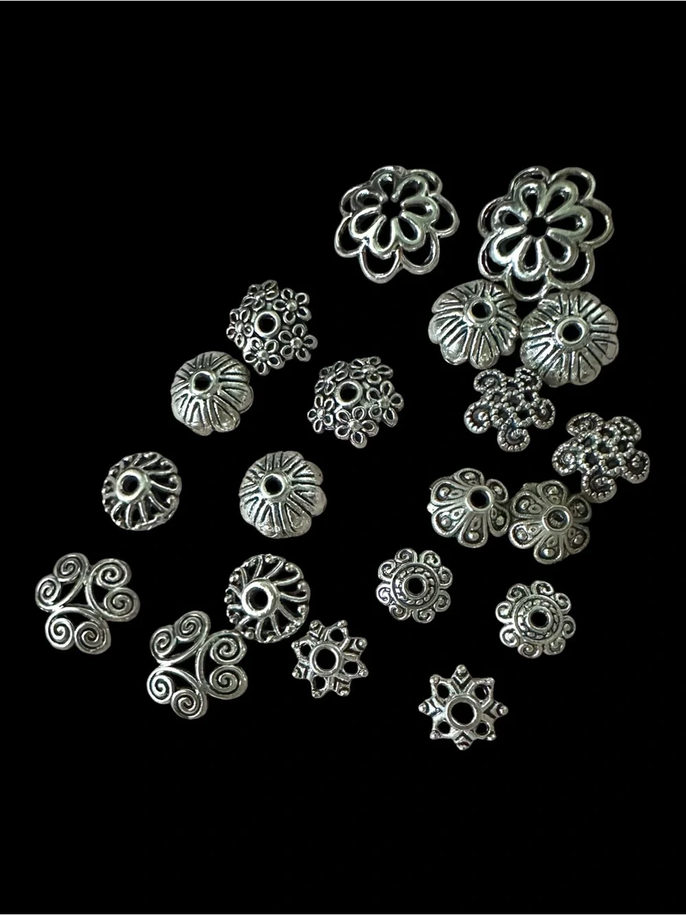 Jewelry Making Mix- Antique Bronze and Silvertone Charms & BeadCaps